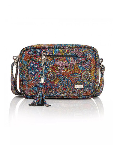 Spalvinga odinė rankinė su gėlių motyvu