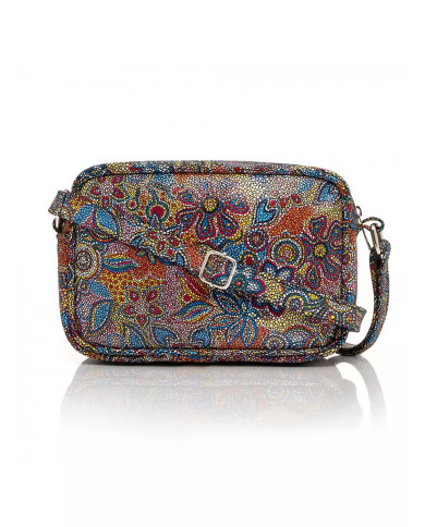 Spalvinga odinė rankinė su gėlių motyvu ir aksesuarais