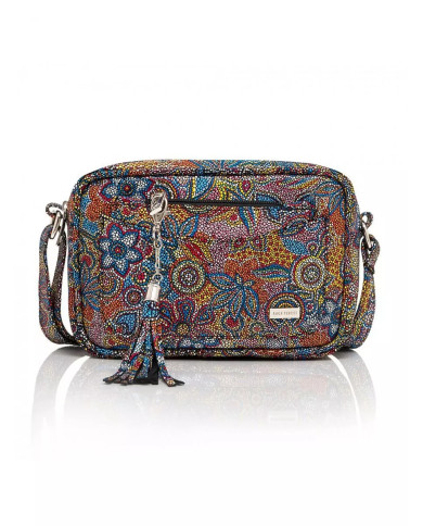 Spalvinga odinė rankinė su gėlių raštu