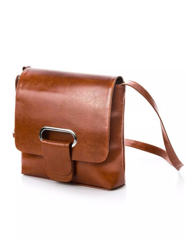 Šviesiai ruda klasikinė odinė rankinė su metaline detale