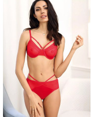 Klasikinės raudonos kelnaitės su dekoratyviniu dirželiu ir tinklelio nugara.